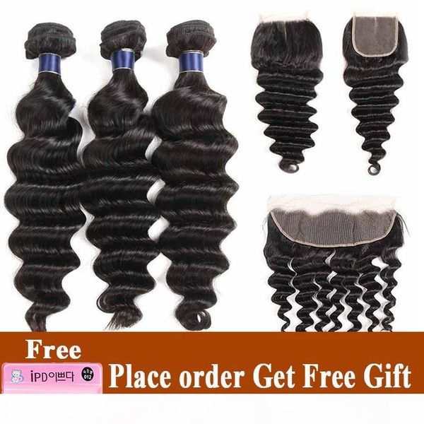 

8a brazilian straight virgin hair weaves loose deep wave malaysian peruvian human hair bundles with 4x4 lace closure or 13x4 lace frontal, Black;brown
