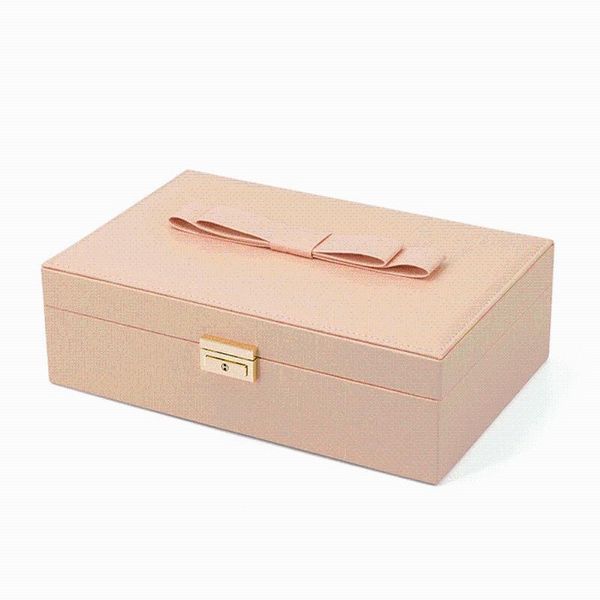 

large strong pu bow jewelry box for women watches grid necklace rings jewelry storage case women lipstick makeup organizer box, Pink;blue