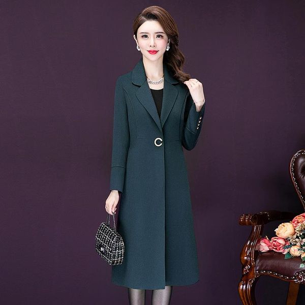 

2021 new slim mother fashion simple lapel coat long wool blended overcoat black wool coat winter women elegant larger size