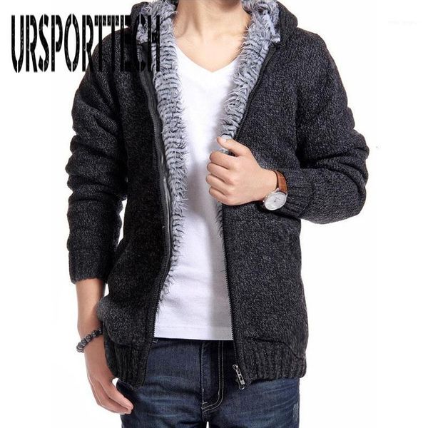 

new brand cardigan men sweater fashion solid thick warm sweaters male casual hooded winter wear fur lining christmas sweater1, White;black