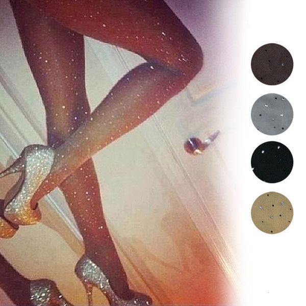 

women basic stretch ultra thin bling pantyhose crystal rhinestone tights slim fit stockings, Black;white