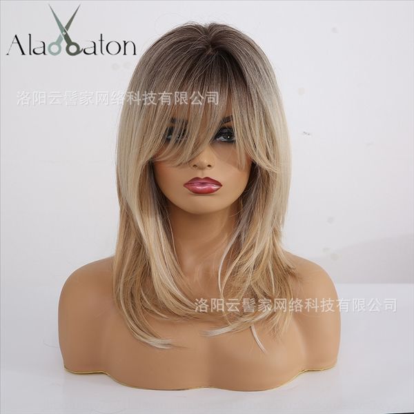 

ve6pz women's headdress long hair gradient gold headgear women's headdress wig wig long hair gradient gold headgear, Black