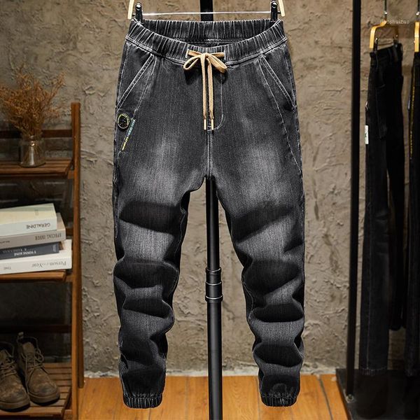 

2021 spring/autumn harlan jeans men's loose straight leg drawstring pants korean trend men's long pants fashion black jeans1, Blue