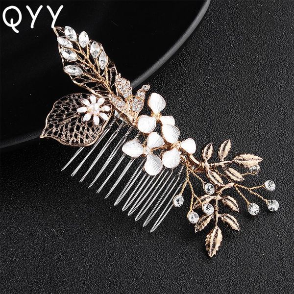 

qyy classic black gold color bridal hair comb clips wedding hair accessories jewelry headpiece fork flowers tiaras for women wmtnet, Silver