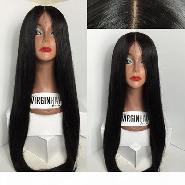

4*4 silk glueless full lace wigs middle part silky straight brazilian human hair lace front wigs fast delivery, Black;brown