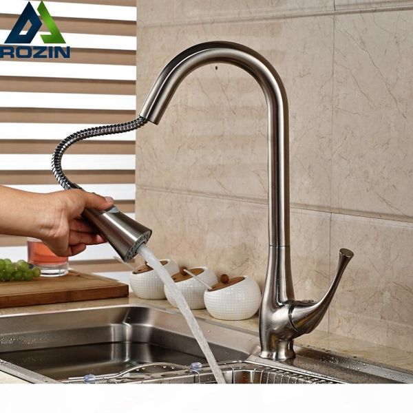

brushed nickel kitchen sink mixer taps single lever pull out kitchen faucet dual sprayer functions shower head