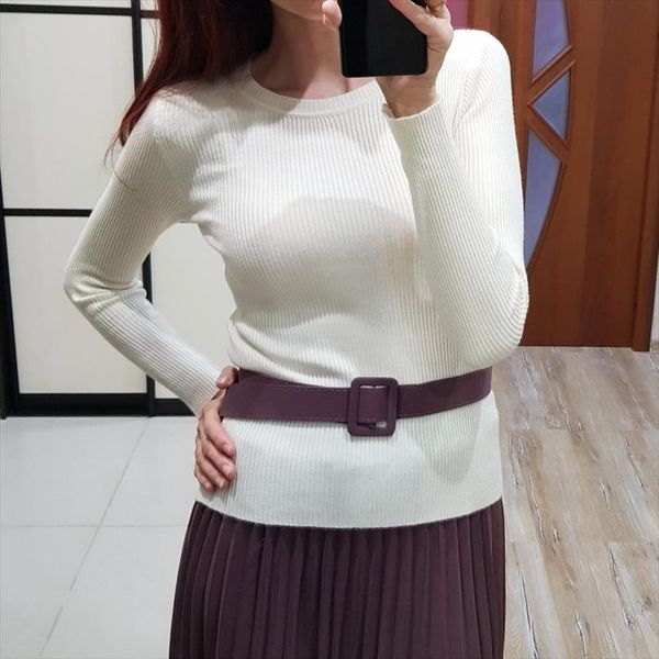 

женщины основные свитера осень весна chic тонкие трикотажные женские перемычка soft пуловер топ-джерси mujer invierno, White;black