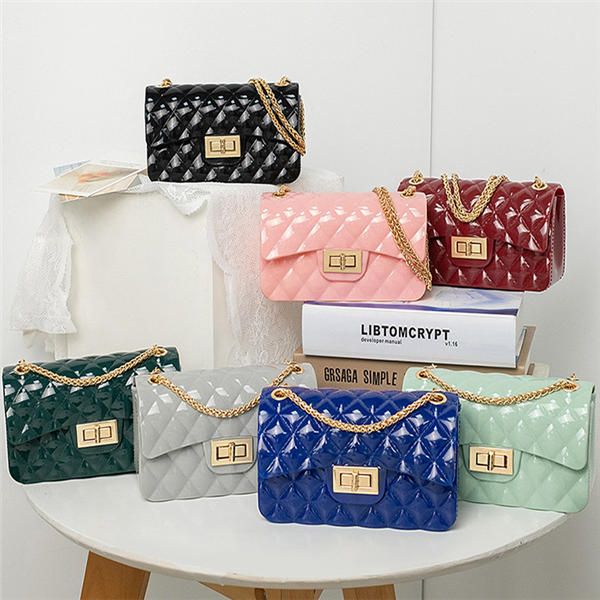 

net new trend good goods manufacturers direct women's jelly bag new fresh sweet ringer chain small square bag hand bag cross shoulder w, Black;red