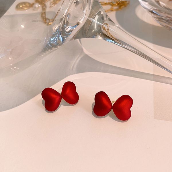 

heart metal women trendy stud earrings red double love earrings korean fashion earrings cute korean jewelry, Golden;silver