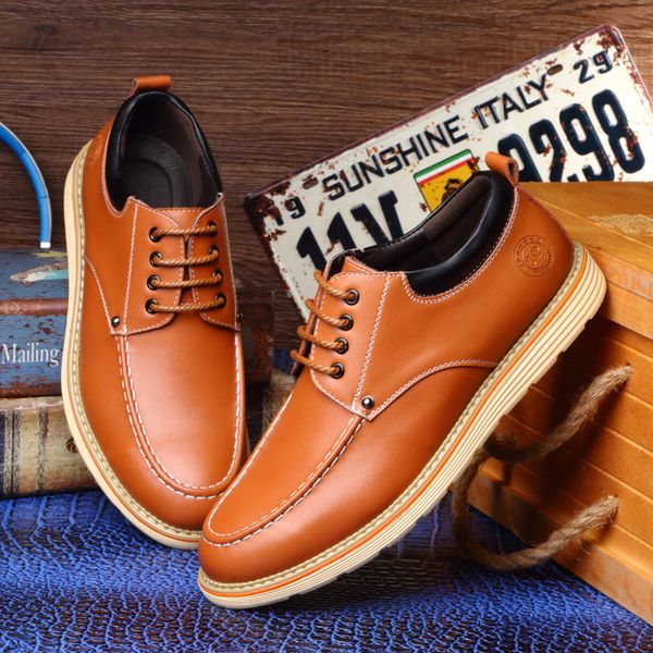 

2020 new spring new mens daily casual shoes trendy business korean version lace up breathable leather shoes, Black