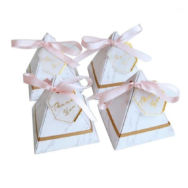 Confezioni regalo Marmo Stile Europa Nastro Grazie Ospiti Matrimonio Piramide Decorazione Scatola 100 Pz/lotto Scatole Omaggi Carte Regali Caramelle Triangolare1