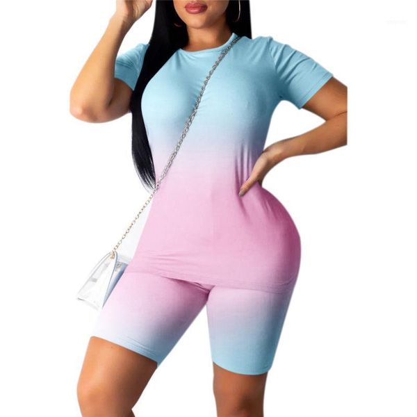 

gym clothing women's casual 2 piece outfits gradient short sleeve t-shirts bodycon shorts set sports suit tracksuit jumpsuits1, White;black