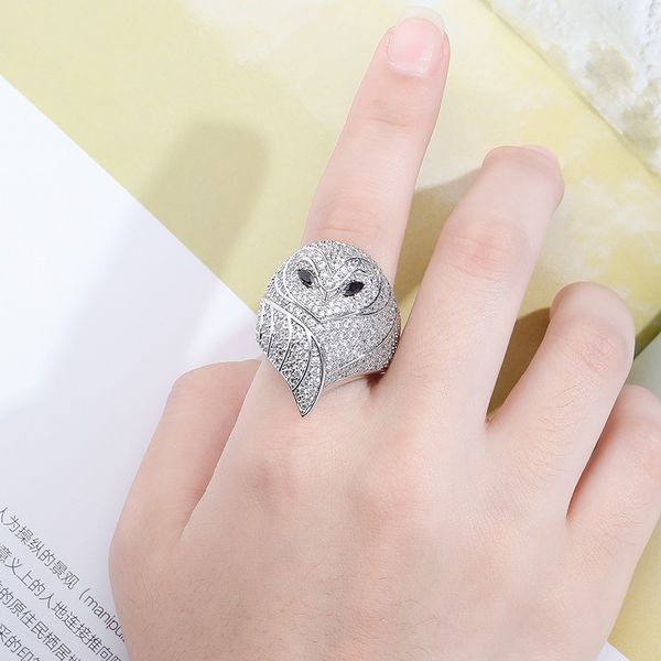 

fashion hip hop mens jewelry ring owl iced out ring zircon hiphop gold silver rings