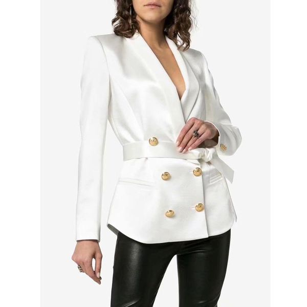 

11,6 2020 осень зима новый высокий конец воротником двубортный тонкий пиджак с поясом блейзера пальто, White;black