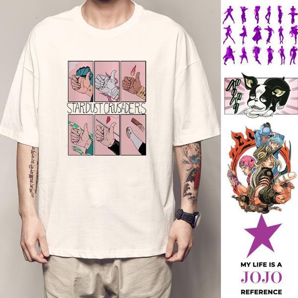 

jojo's bizarre adventure stardust creusaders print мужская рубашка yomano yerou colleved sbr sbr jojo стоящая чистый хлопок tee, White;black