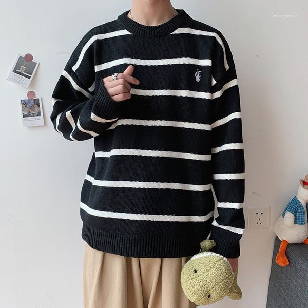 

men's sweaters autumn striped men thick section winter 2021 korean trend personality ins port wind student couple sweaters1, White;black