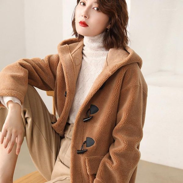 

women's fur & faux 2021 winter women wool coat luxury loose hooded over thick warm plus size female plush coats1, Black