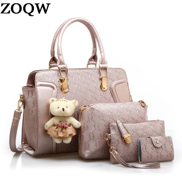 

hot sale 2020 новая мода 4 set / шт женские сумки кожа pu купить сумки отправить сумка клатч пакет карточки медведь игрушки hot lx476 продаж