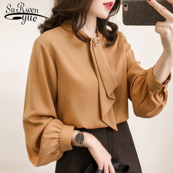

fashion chiffon women blouse shirt long sleeve bow collar ol blouse plus size 4xl women chiffon blouse blusas 0442 40 y200828, White