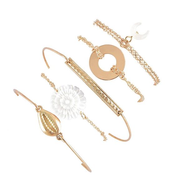

5шт / set богемское женщины браслеты set мода shell moon flower круглый цепи золотой кулон браслет lady восхитительный партия ювелирных изде, Black