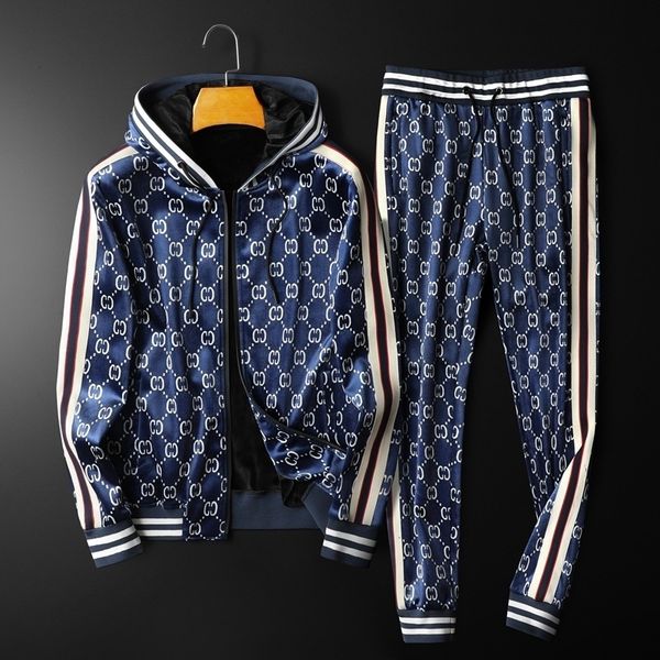 

winter men's hooded cardigan slim fit print thickened double velvet casual sports suit trendy menblack friday