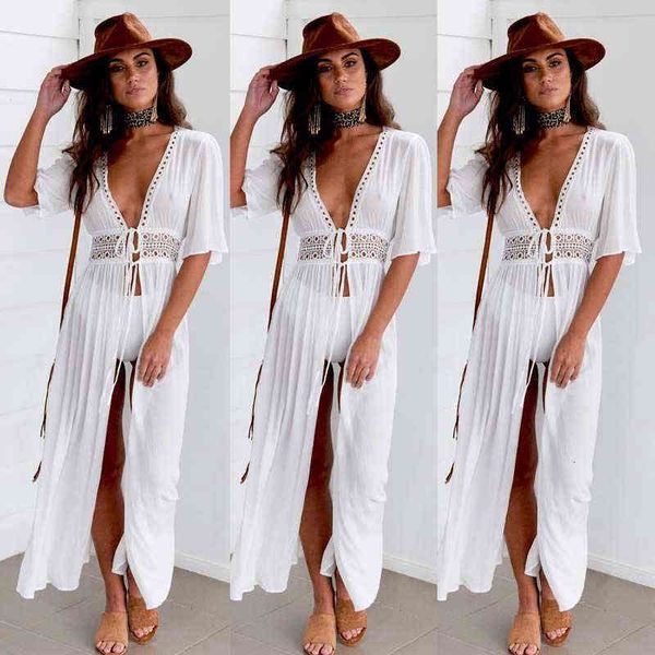 

3xl plus size beach long maxi dress women bikini cover up tunic pareo white v neck dress robe swimwear bathing, White;black