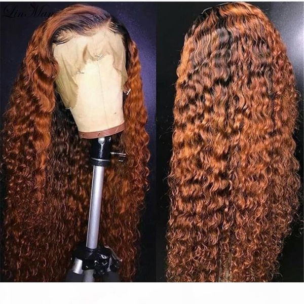 

lace front wigs deep curly 1b brown color lace front hair wigs with baby hair preplucked remy hair, Black;brown