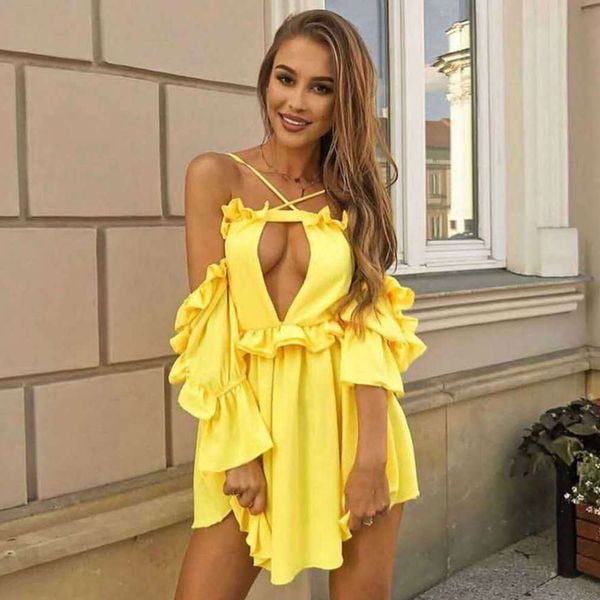 

summer 2020 new selling one-piece skirt deep v sling rort chiffon drs with off shoulder and wooden ear, Black;gray