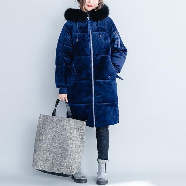 

women's down & parkas johnature korean fashion long winter coat women clothes 2021 loose warm thickened solid color casual zipper pocke, Black