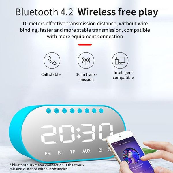 

portable 2 in 1 bluetooth speaker mirror alarm clock super bass wireless stereo speaker support tf aux for phone1