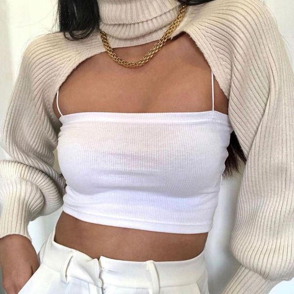 

shujin women 2021 turtleneck short sweater patchwork knitted sweater vintage o neck long sleeve female pullovers chic 1, White;black