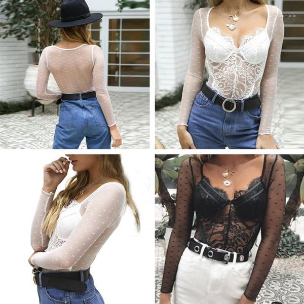 

transparent mesh lace bodysuit women body suit long sleeve catsuit jumpsuit bralette bodysuits1, Black;white