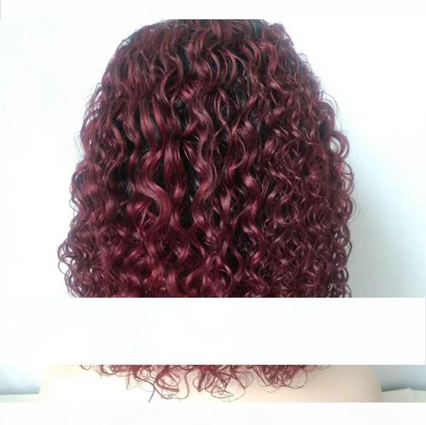

pre plucked 13x4 lace front 14 inch ombre 1b 99j colored human hair wigs with natural hairline virgin hair lace wig, Black;brown