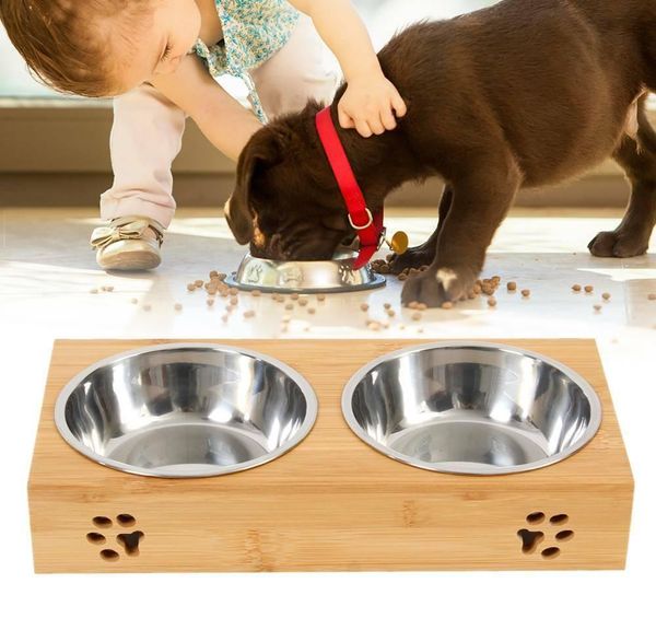 

dog food large feeding stand station stainless pet double bowls stand bbyyvr xmh_home