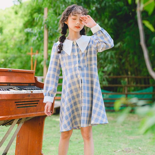 

new girl's sle plaid academy drs autumn big girl long sve lotus leaf princs skirt parent child 4ok3, Red;yellow