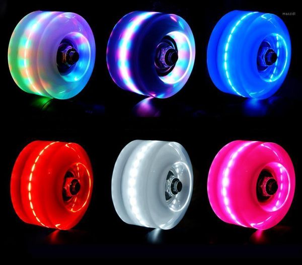 

skateboarding pu rubber light flash skate wheels sliding skating luminous up quad roller with bankroll bearings installed1