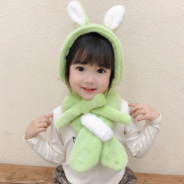 

cartoon winter solid color children's scarf imitating rex fur boys girls baby corn grain scarf plush earmuffs collar c68, Blue;gray