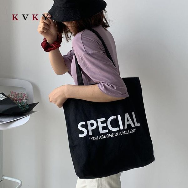 

2020 korean style ulzzang fashion shopping bag letter simple canvas bag ins college style casual shoulder female beach bags