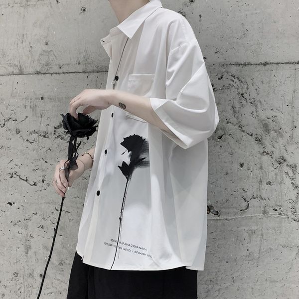 

3imta perth korean art sleeve print shirt rose new youth trend loose short summer shirt handsome xjxrn, Blue
