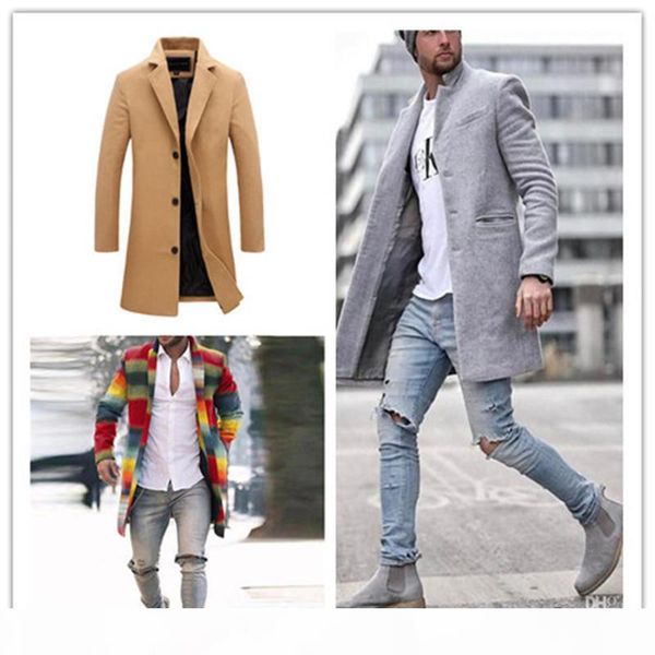 

luxury mens designer winter coats fashion lapel neck long sleeve mens wool blends casual men outerwear clothing with button, Black