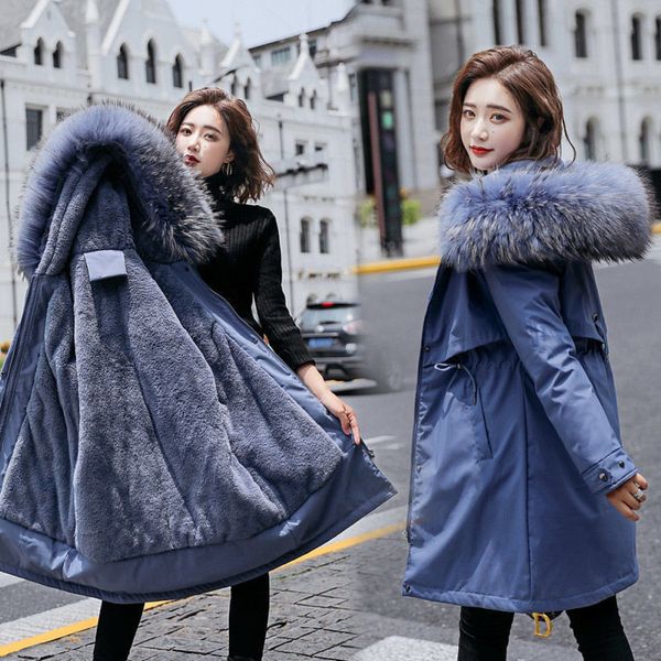 

lamb fur liner women coats and plus size 6xl parka mujer winter jacket female warm down parkas, Black