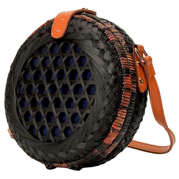 

handmade vintage fashionable bamboo straw woven bag round bohemia style beach bag diameter 20cm, complete the look of your sum