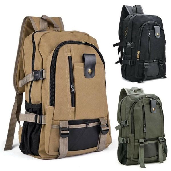 

men lady vintage canvas backpack satchel rucksack bag travel camping bag outdoor big storage zipper backpacks