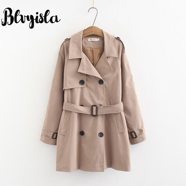 

blvyisla 4xl plus size retro khaki epaulet double-breasted long sleeve turn-down collar trench coat women chic windbreaker 1, Tan;black
