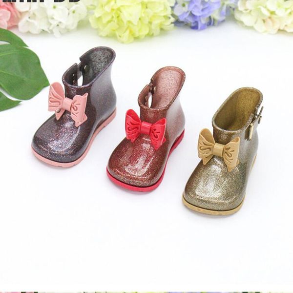 

20 new mini kids rain boot sandal butterfly-knot waterproof boy shoes girls non-slip sandals toddler baby girl boots, Black