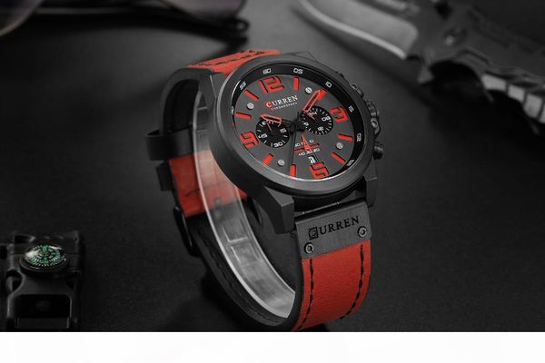 

mens watches curren leather strap waterproof sport quartz watch fashion men date wristwatch male clock relogio, Slivery;brown