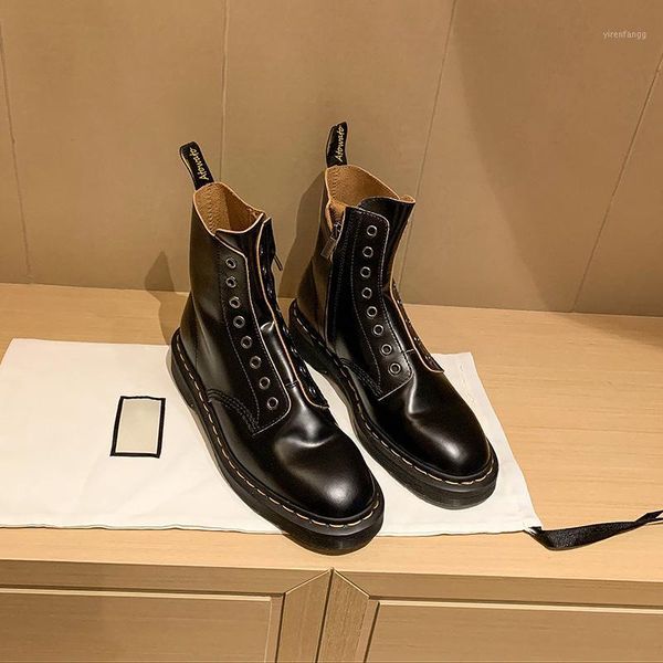 

boots women's british style spring and autumn single boots lace eight hole flat bottom motorcycle1, Black