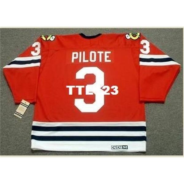 

740s #3 pierre pilote chicago blackhawks 1963,1967 ccm vintage retro hockey jersey or custom any name or number retro jersey, Black