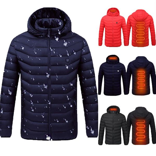 

electric heated jackets down cotton outdoor coat usb electric heating hooded winter thermal warmer jackets winter outdoor, Black