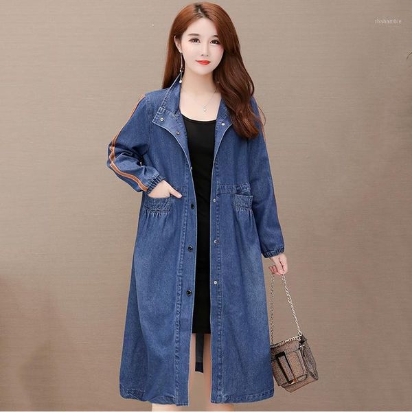 

denim trench coat female mid-length spring autumn dress 2020 new korean loose fashion collar large size coat l3471, Tan;black